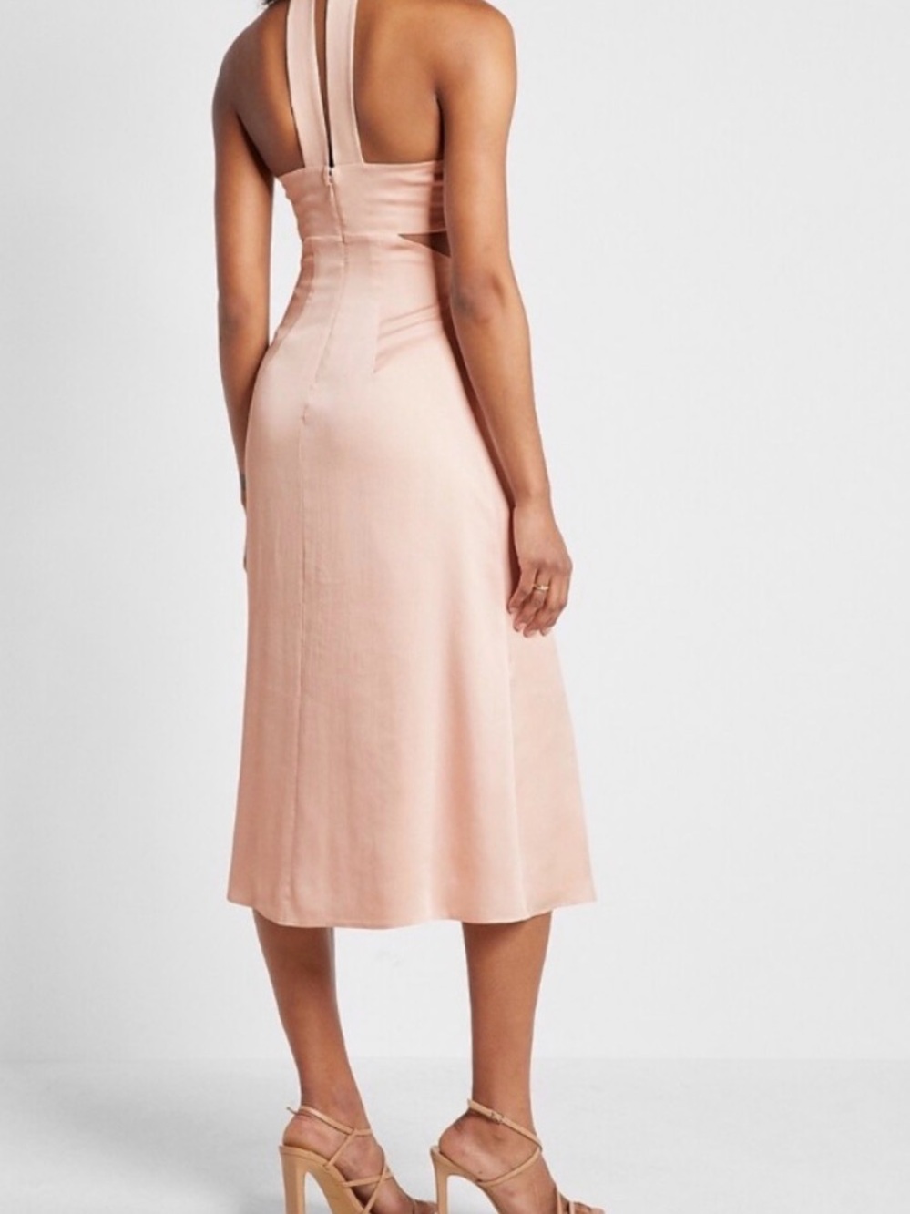 Express Blush Pink Satin Halter cut out Midi Dress - Picture 2 of 7